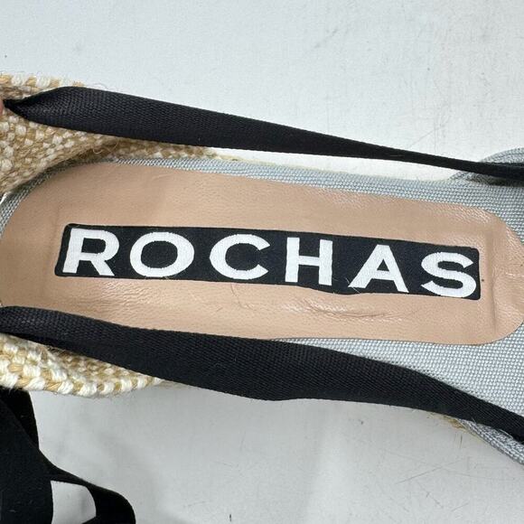 NWT ROCHAS Ice-Gray Espadrilles Platform Wedges w/ Ribbons - Size 37 - Picture 8 of 11
